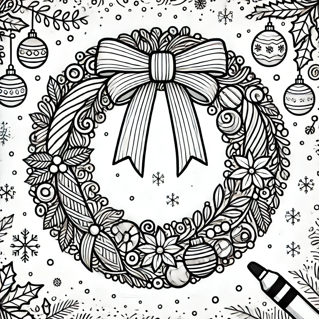 クリスマスリースの塗り絵画像